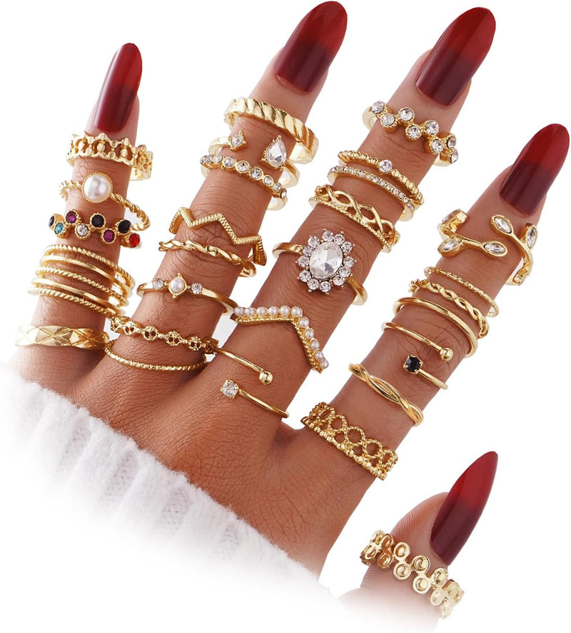 IFKM Gold Stackable Knuckle Rings Set for Women