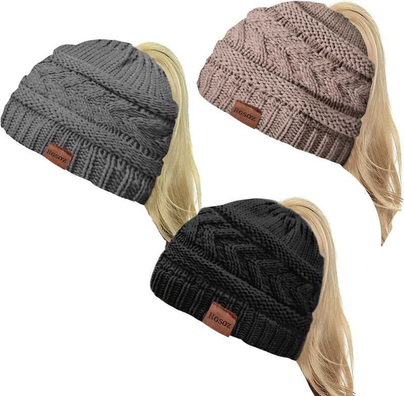Rosoz 2 Pack Ponytail Beanie for Women