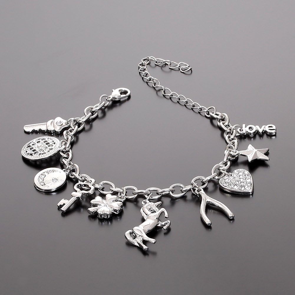 Women’s Link Charm Bracelet with Unicorn & Star