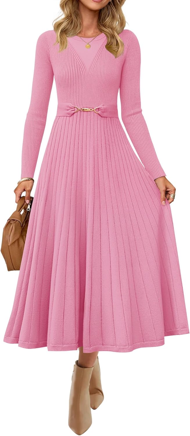 ZESICA Women's Long Sleeve Midi Sweater Dress