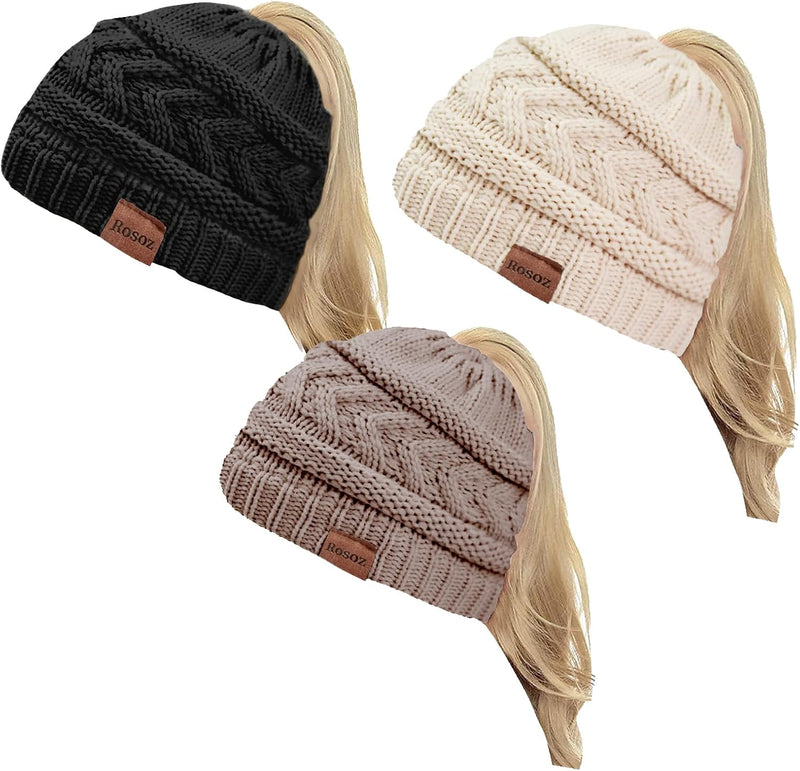 Rosoz 2 Pack Ponytail Beanie for Women