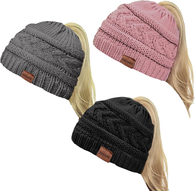 Rosoz 2 Pack Ponytail Beanie for Women