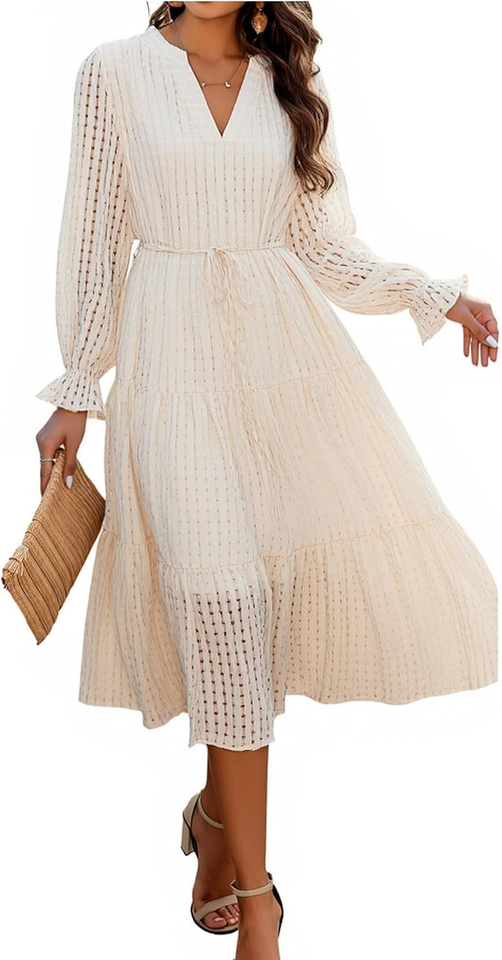 ECOWISH Women Winter Midi Pleated Casual Dress