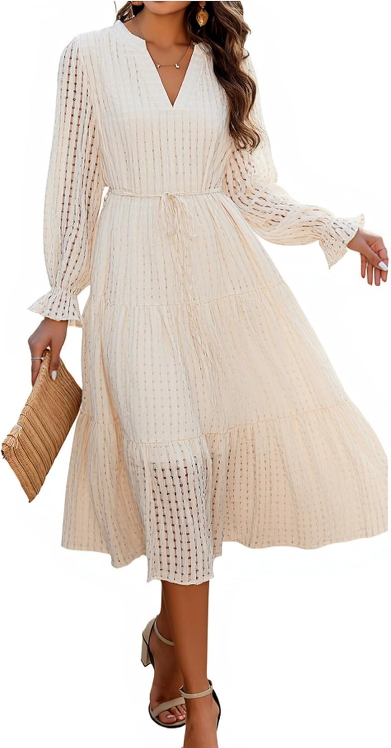 ECOWISH Women Winter Midi Pleated Casual Dress