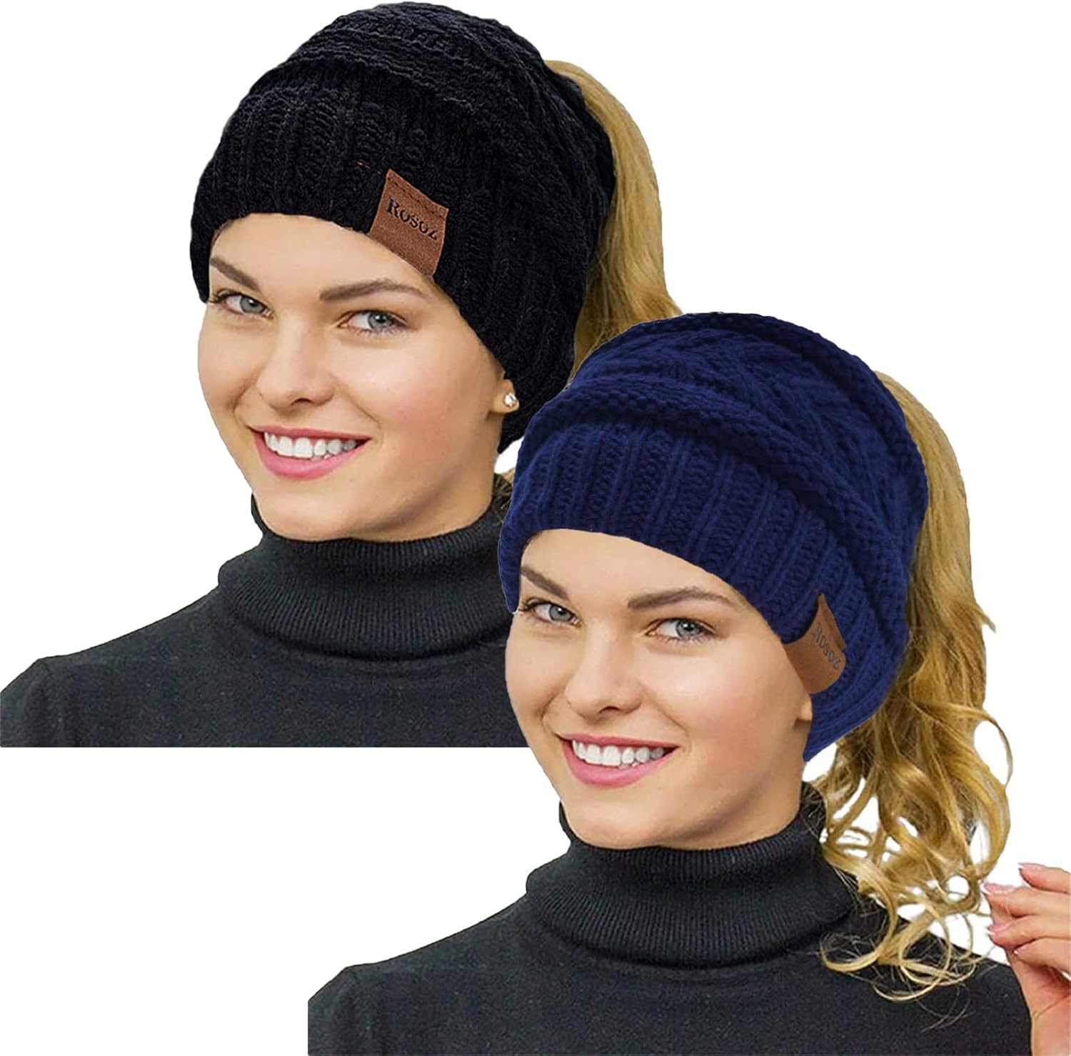 Rosoz 2 Pack Ponytail Beanie for Women