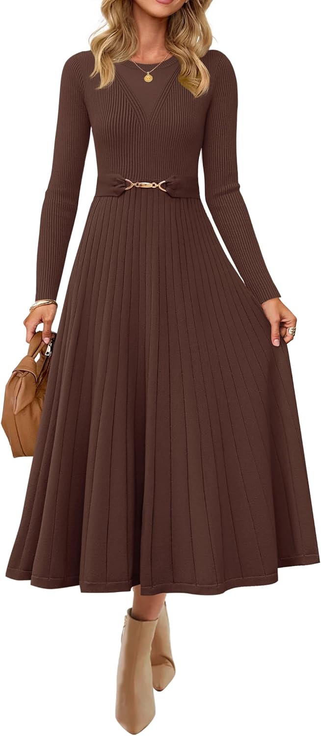 ZESICA Women's Long Sleeve Midi Sweater Dress