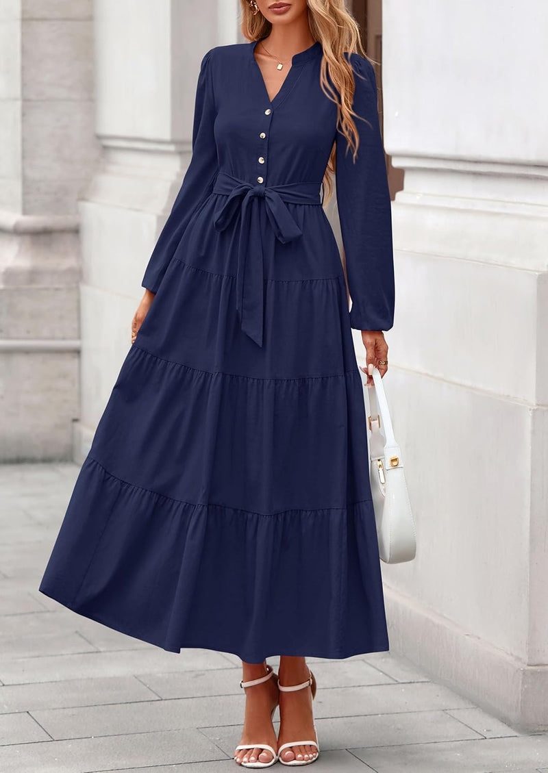 PRETTYGARDEN Women’s Ruffle A-Line Maxi Dress with Pockets