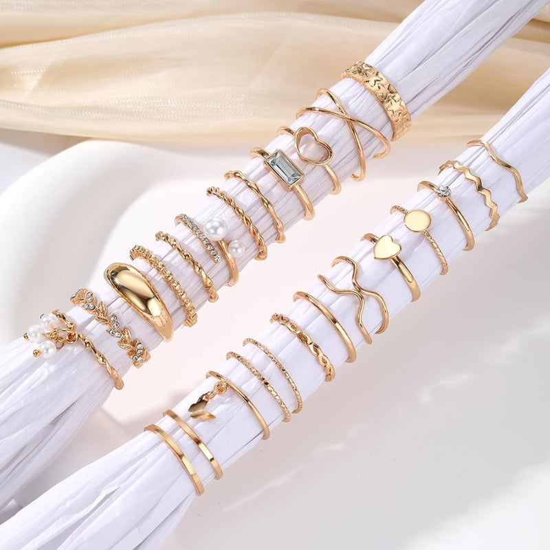 IFKM Gold Stackable Knuckle Rings Set for Women