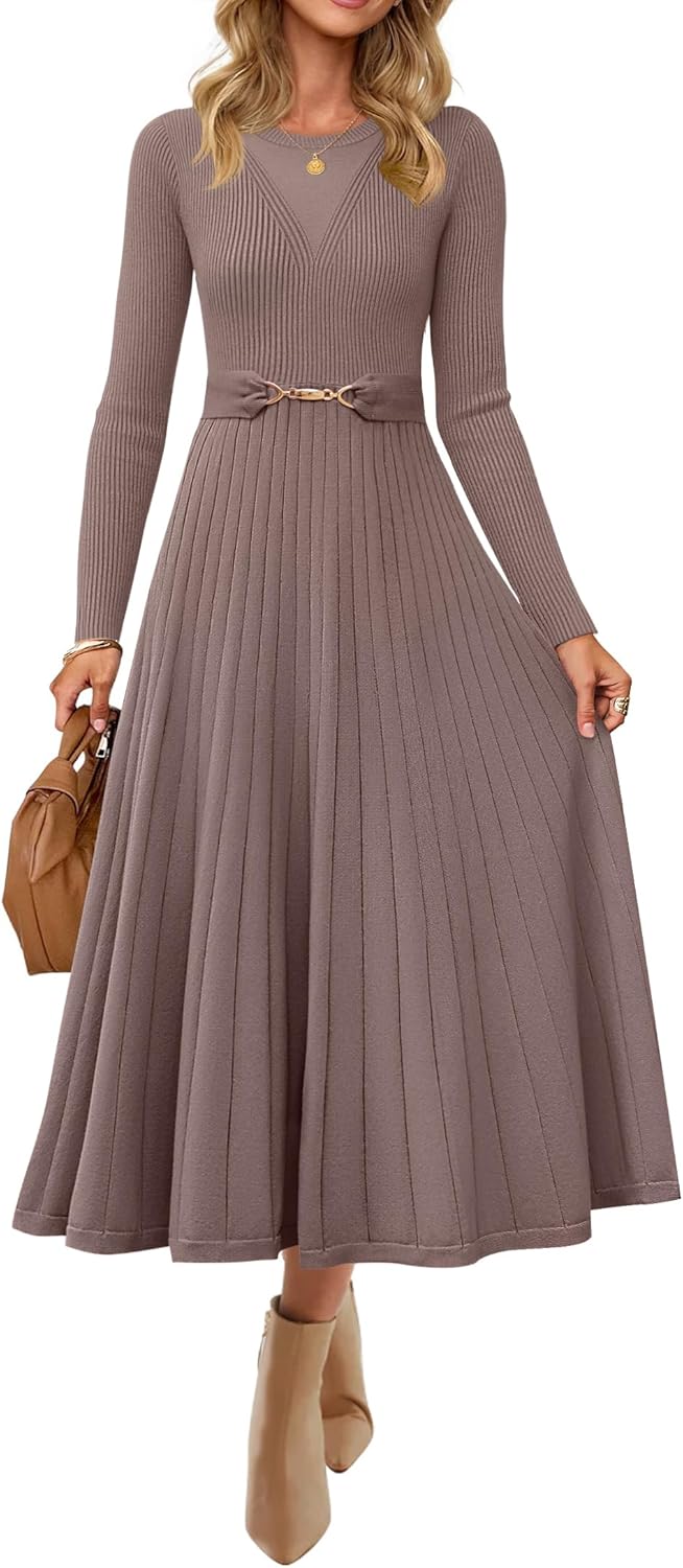 ZESICA Women's Long Sleeve Midi Sweater Dress