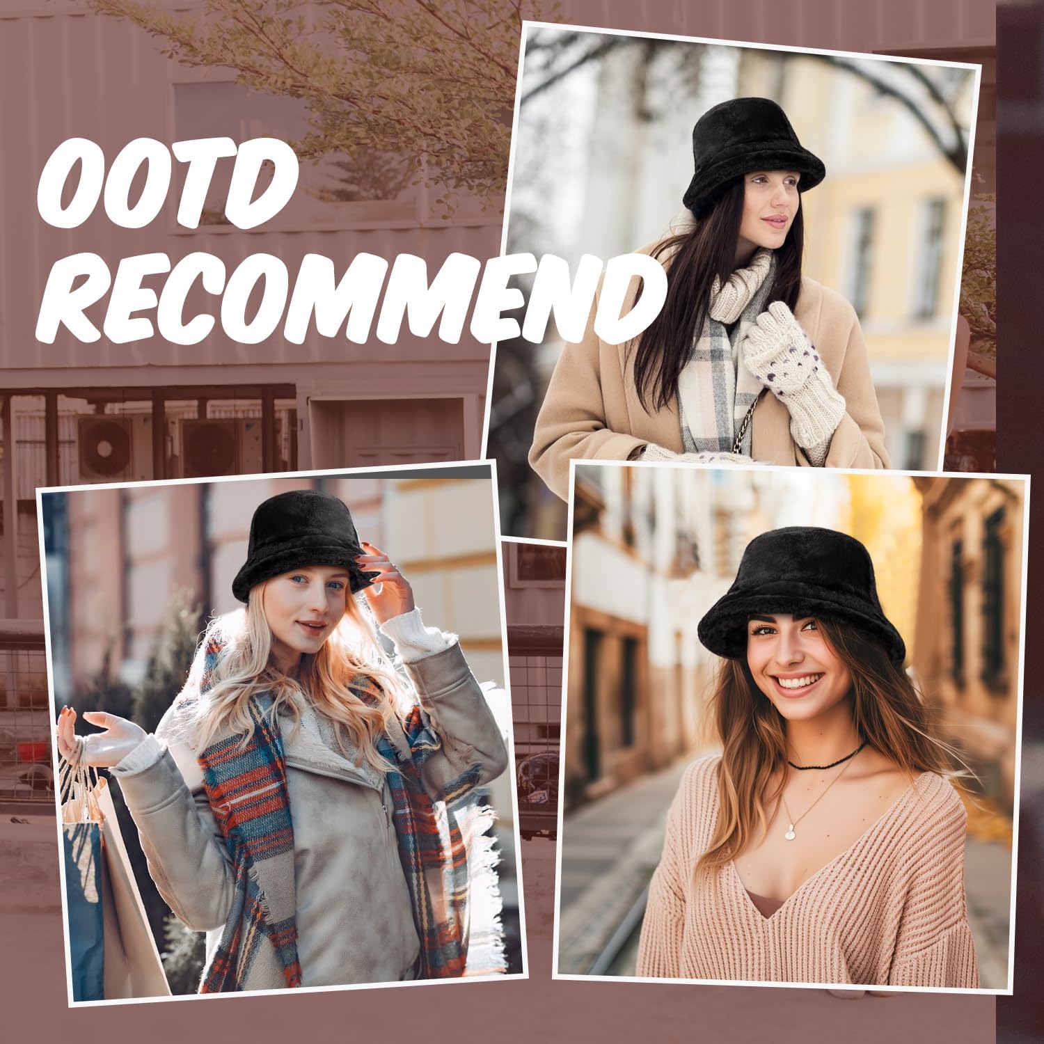 HONGTEYA Winter Fluffy Faux Fur Bucket Hat