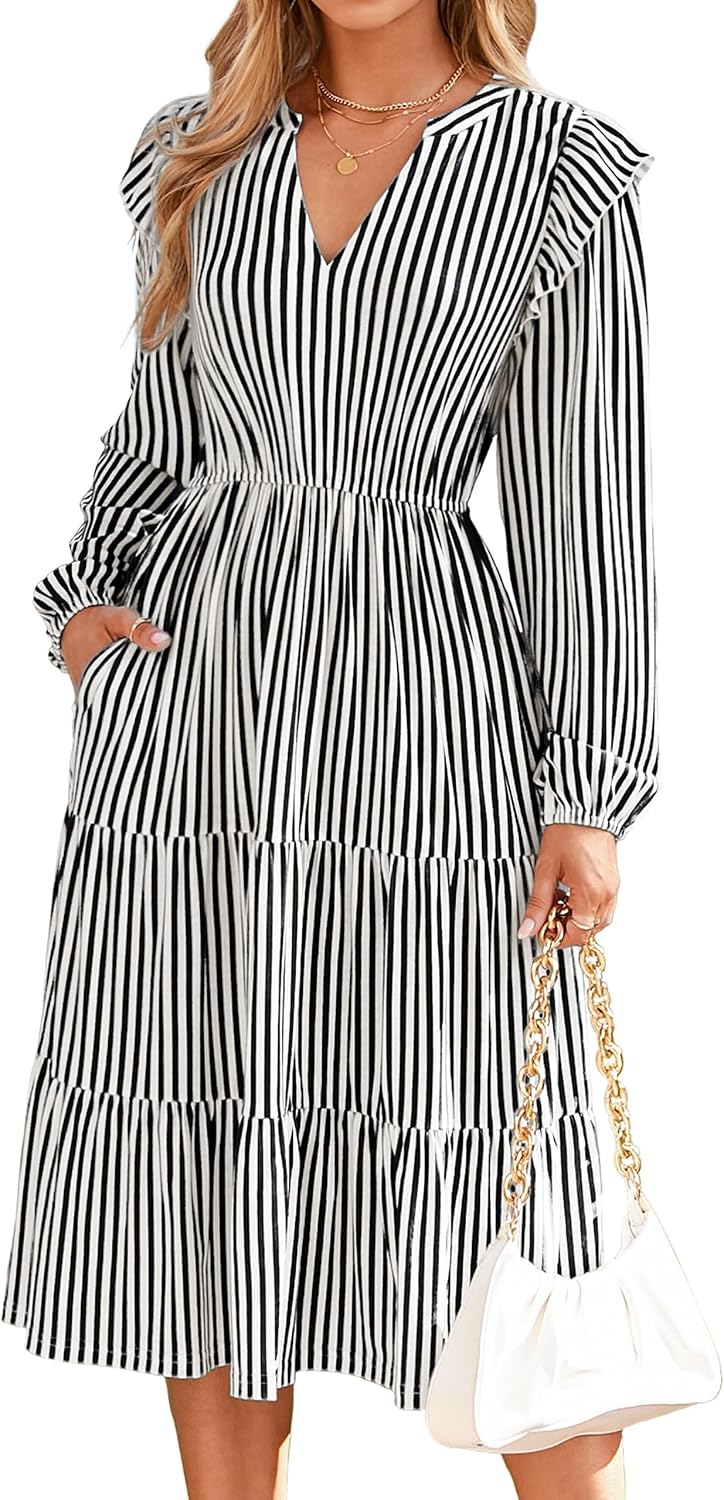 Glamaker Women’s Casual A-Line Midi Dress with Pockets