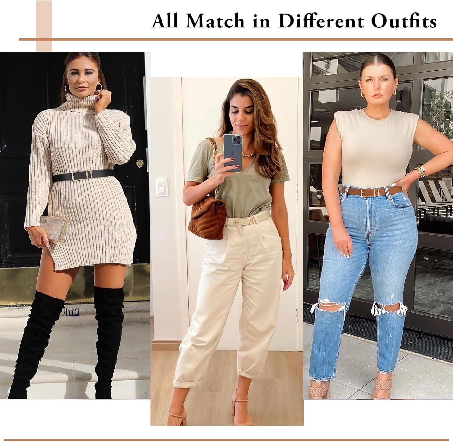 XZQTIVE Women’s Leather Belt Set (3-Pack)