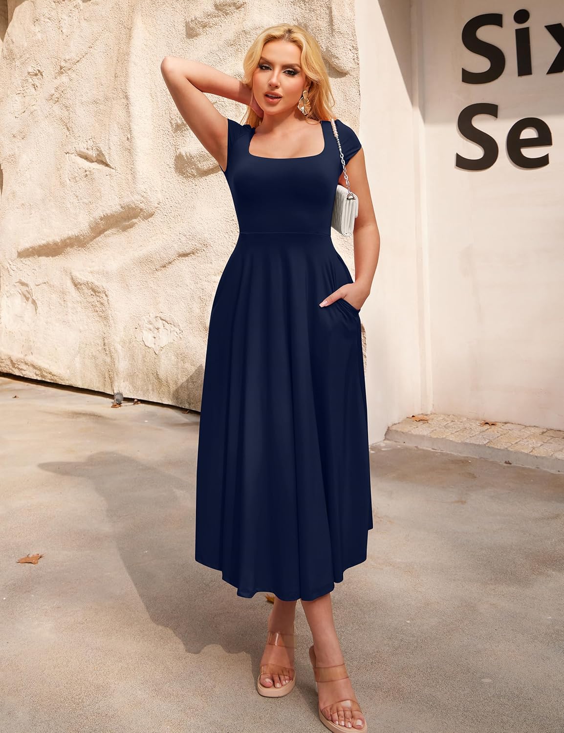 YMDUCH Women’s Casual Slim Maxi Dress with Pockets