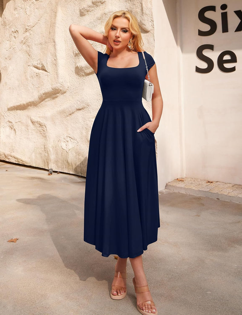 YMDUCH Women’s Casual Slim Maxi Dress with Pockets