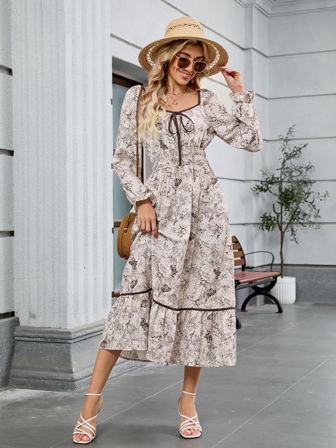 ZAFUL Women's Boho Floral Midi Dress