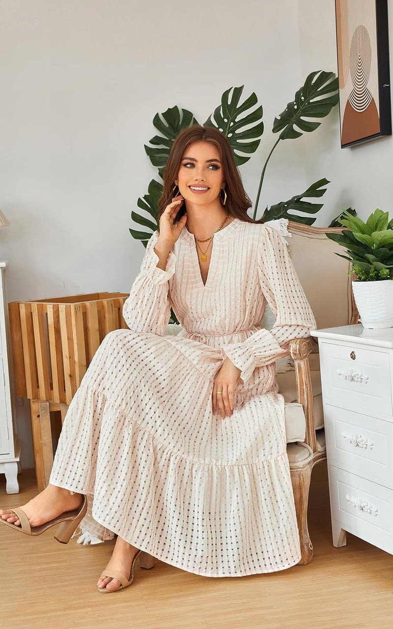 ECOWISH Women Winter Midi Pleated Casual Dress