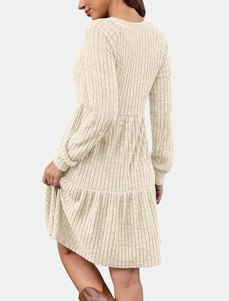 IWD Women’s Cozy V-Neck A-Line Knit Dress with Pockets