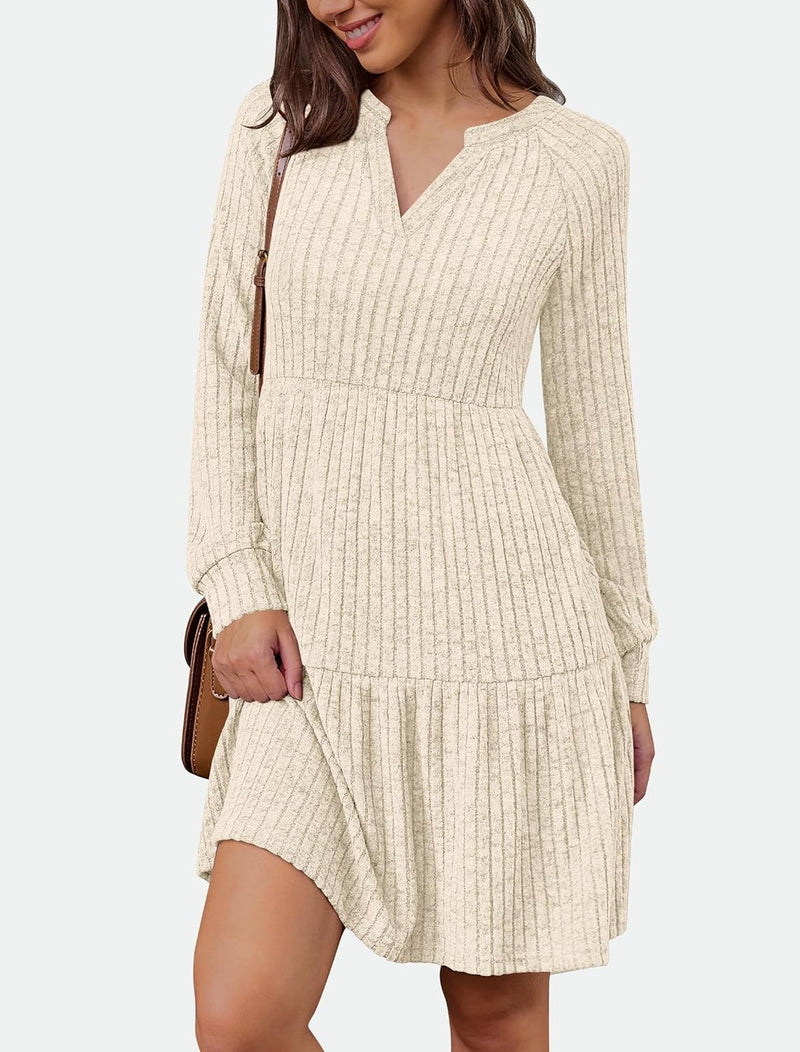 IWD Women’s Cozy V-Neck A-Line Knit Dress with Pockets