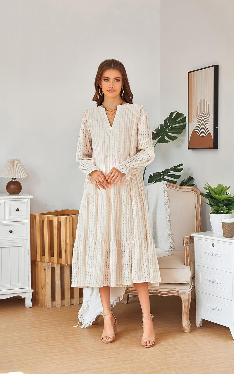 ECOWISH Women Winter Midi Pleated Casual Dress