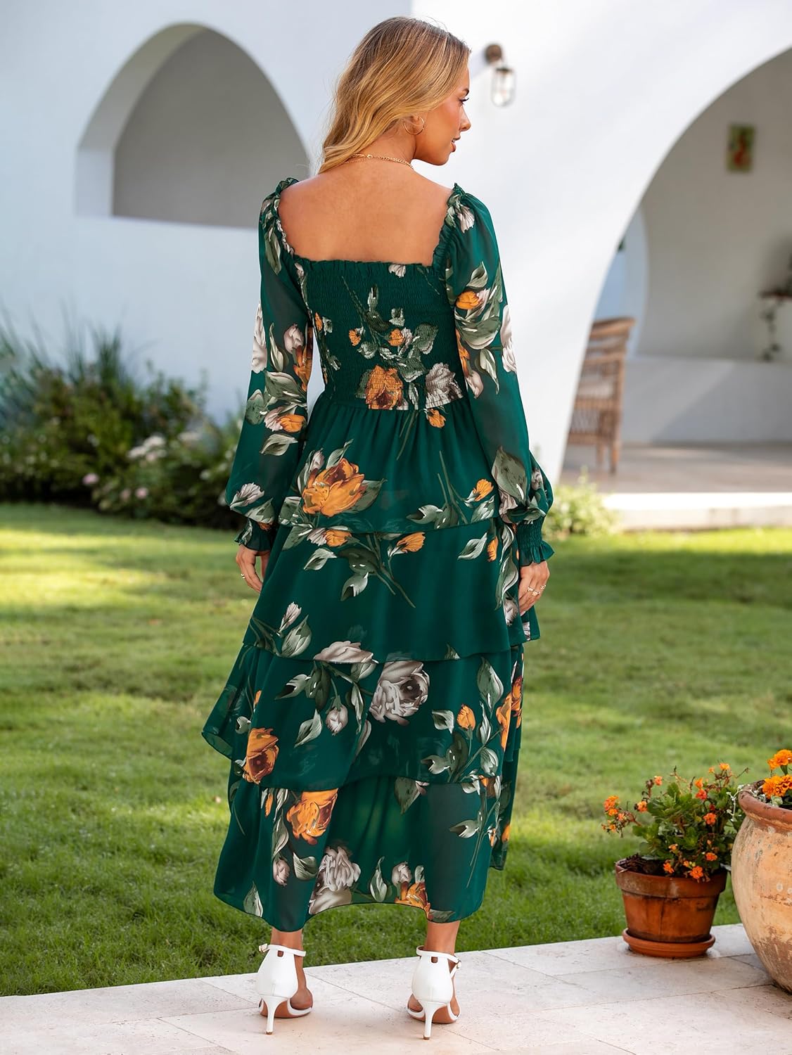 Simplee Women’s Floral Smocked Tiered Maxi Dress