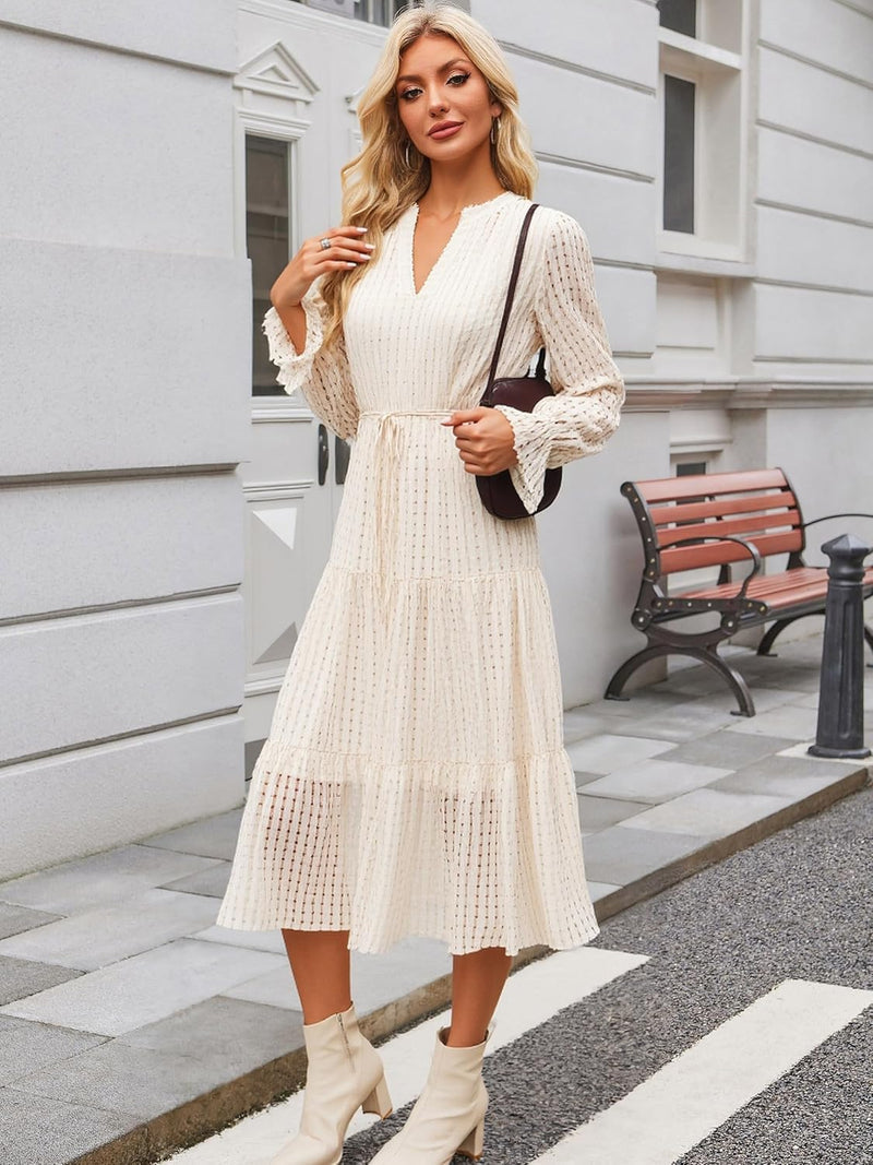 ECOWISH Women Winter Midi Pleated Casual Dress