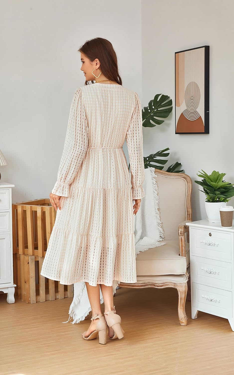 ECOWISH Women Winter Midi Pleated Casual Dress