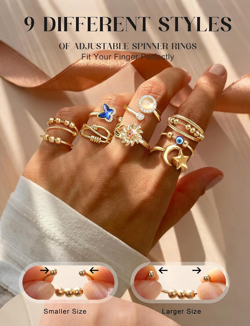 FIBO STEEL 9-Piece Fidget Spinner Rings