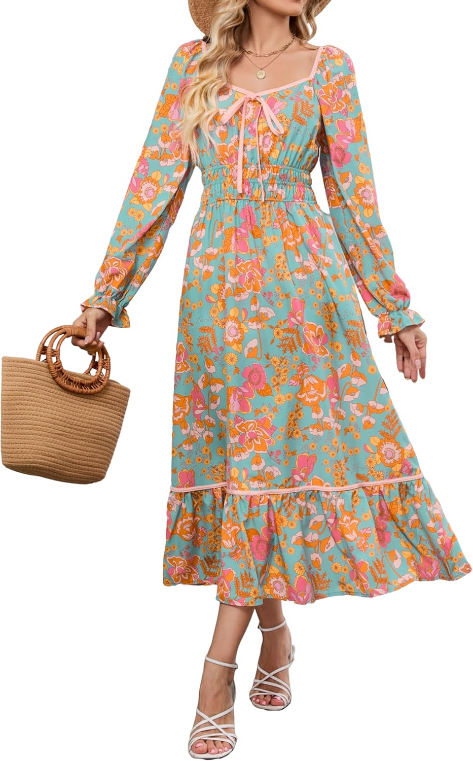 ZAFUL Women's Boho Floral Midi Dress