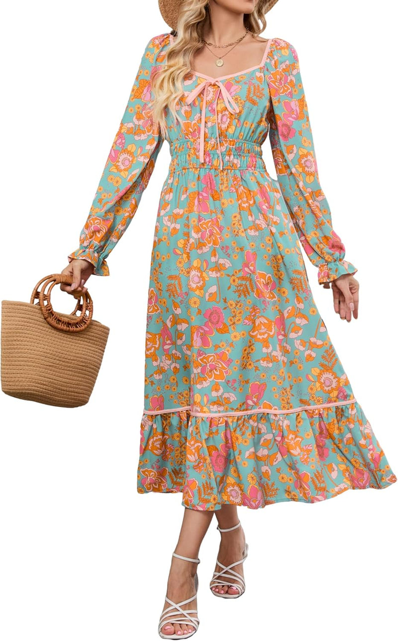 ZAFUL Women's Boho Floral Midi Dress