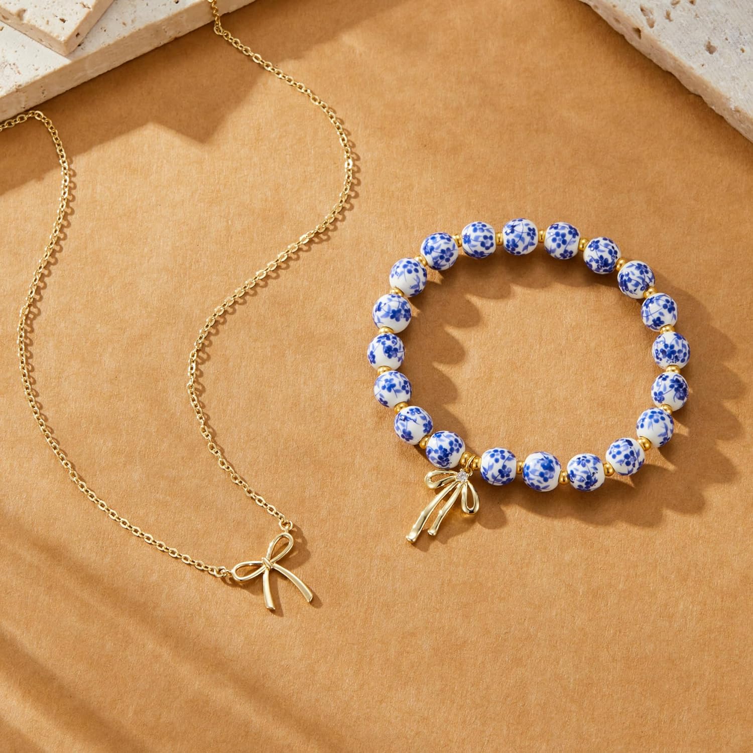 Dainty Bow Pendant Choker & Bracelet Set