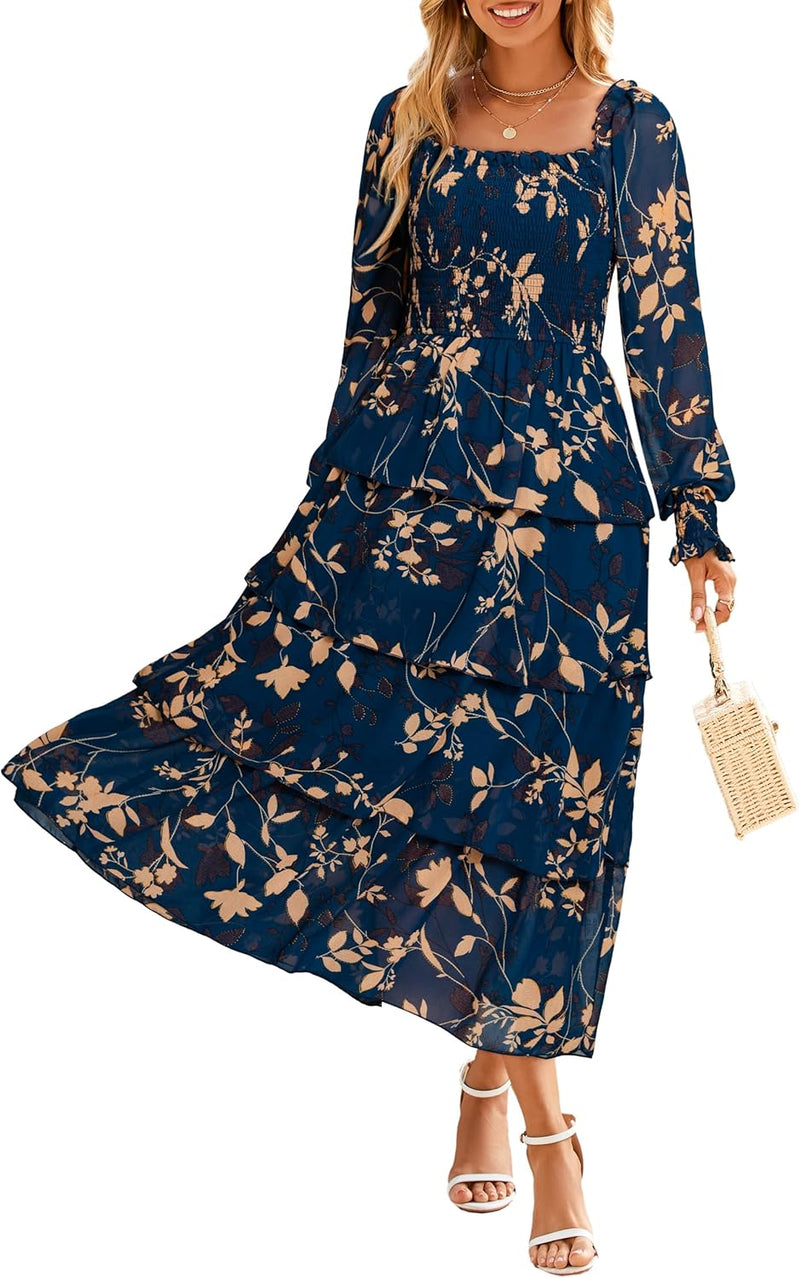 Simplee Women’s Floral Smocked Tiered Maxi Dress