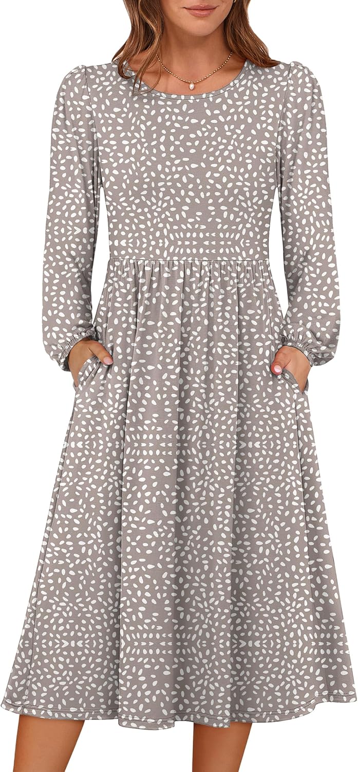 ANRABESS Women’s Casual A-Line Midi Dress with Pockets