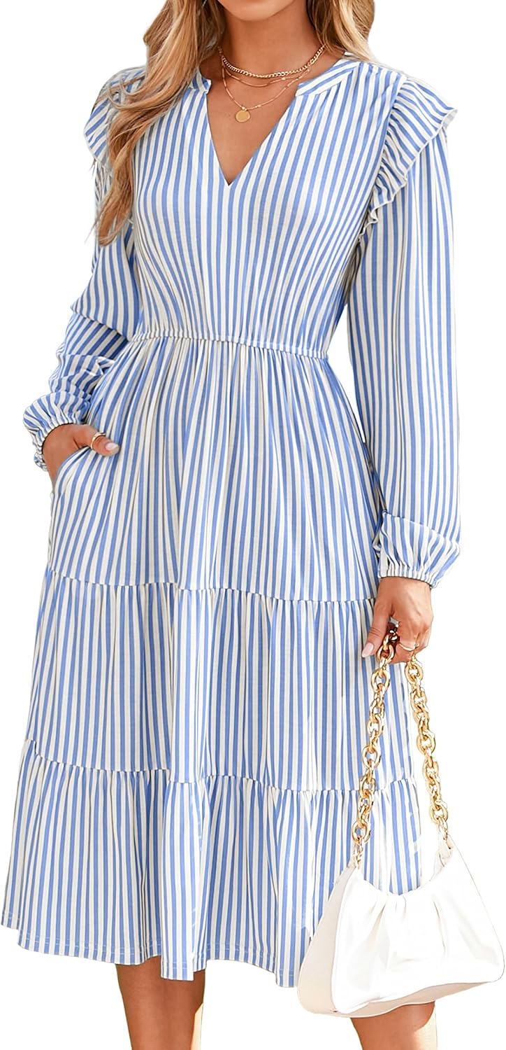 Glamaker Women’s Casual A-Line Midi Dress with Pockets