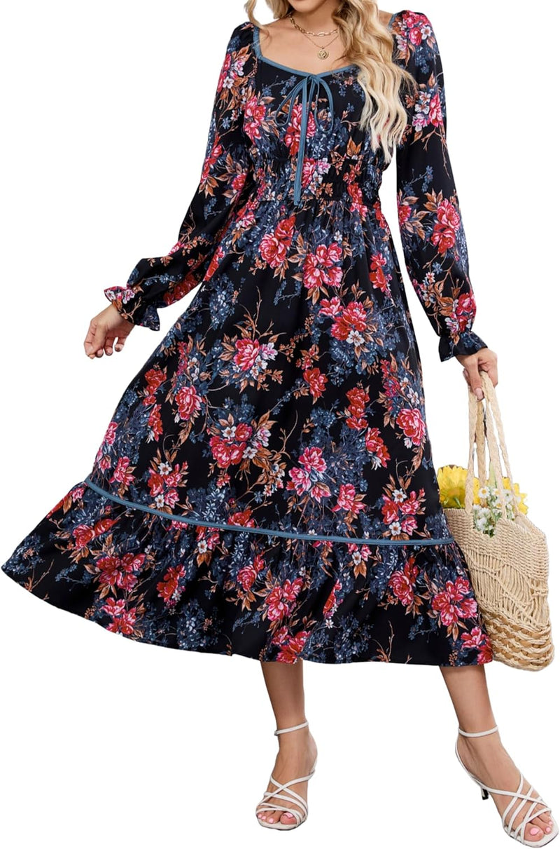 ZAFUL Women's Boho Floral Midi Dress
