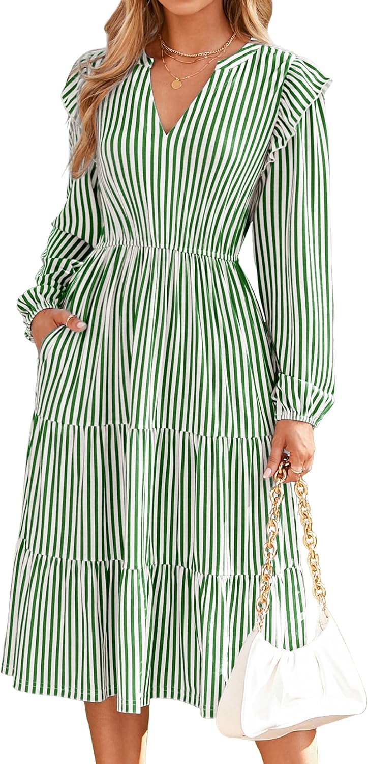 Glamaker Women’s Casual A-Line Midi Dress with Pockets