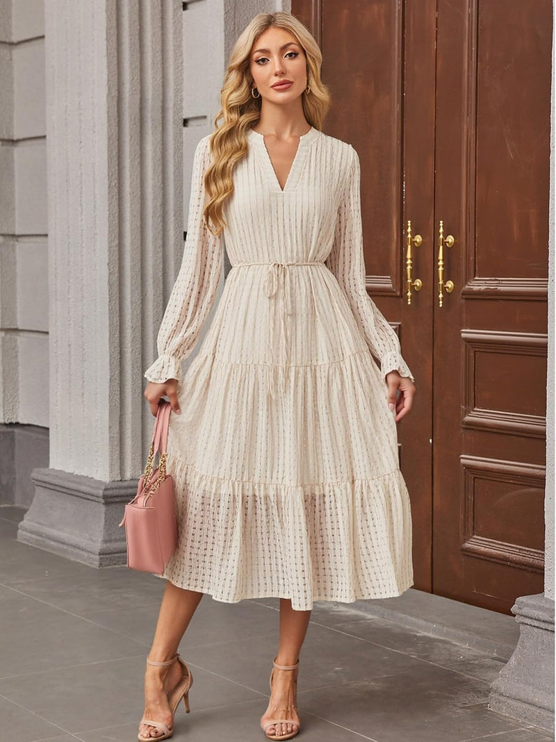 ECOWISH Women Winter Midi Pleated Casual Dress