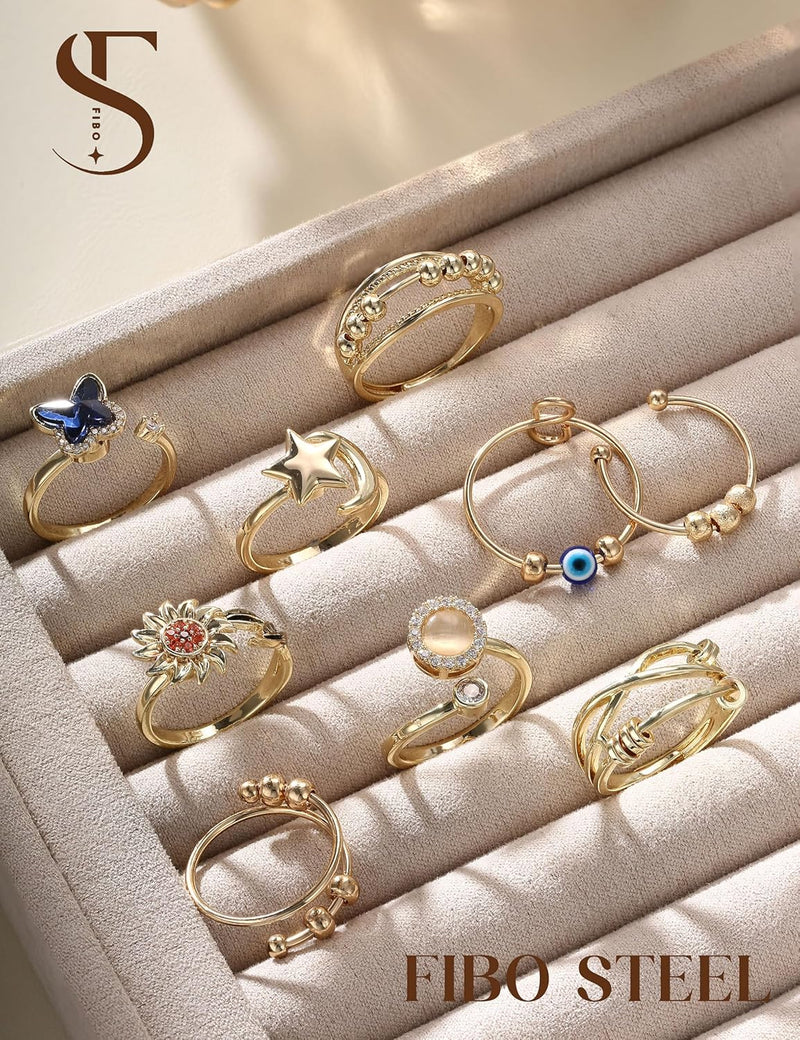 FIBO STEEL 9-Piece Fidget Spinner Rings